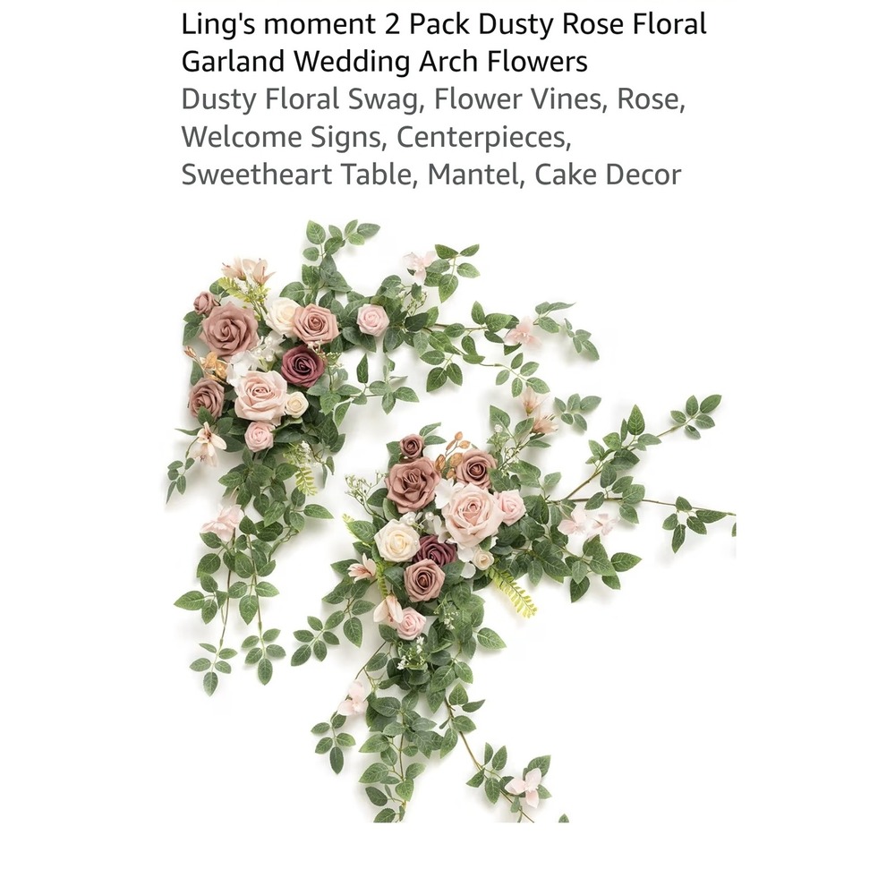 Lings Moment 2 Pack Dusty Rose Floral Garland Wedding Arch Flowers Swag Decor